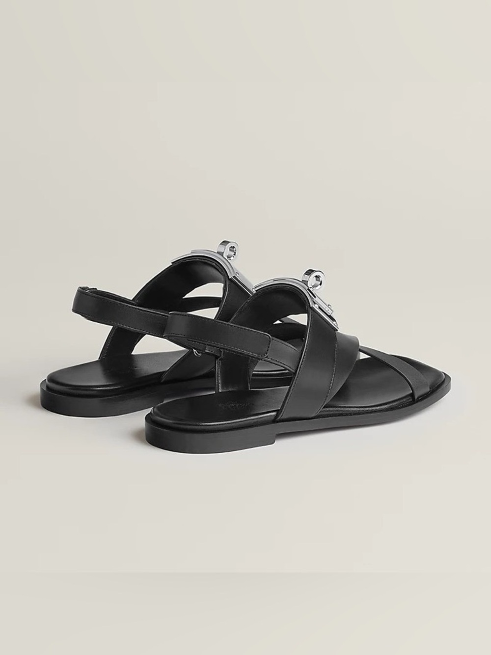 NIB Hermes Ines Sandal Kelly Lock Black Silver Open Toe H Oran - Picture 3 of 6